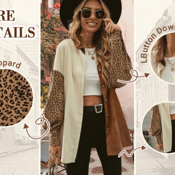 Oversized Colorblock Leopard Print Long Sleeve Button Up - Picture 4 of 4